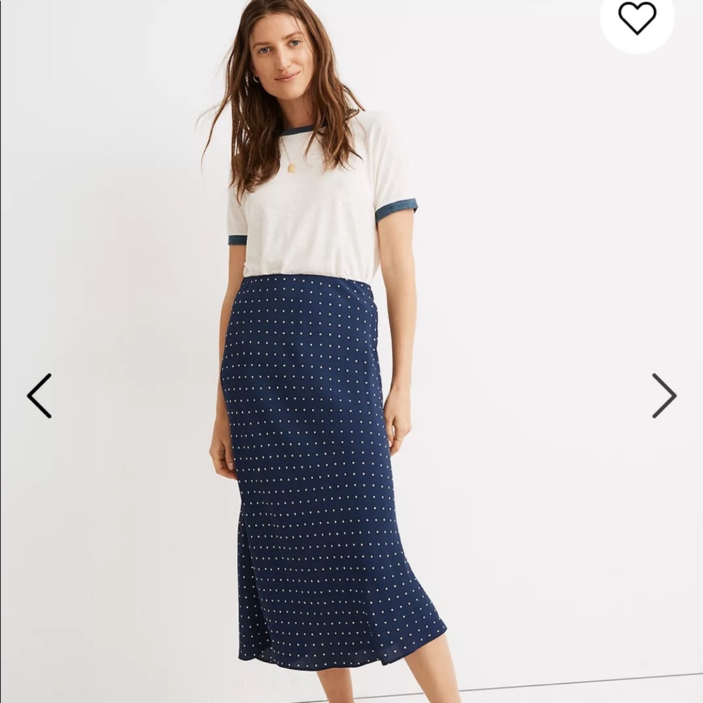 Madewell Midi Slip Skirt in Polka Dot; size 8